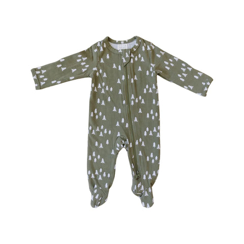 Baby Pines Zipper Footed Pajama (Newborn -18m) - Olive