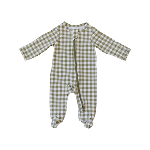 Baby Gingham Zipper Footed Pajama (Newborn -18m) - Green
