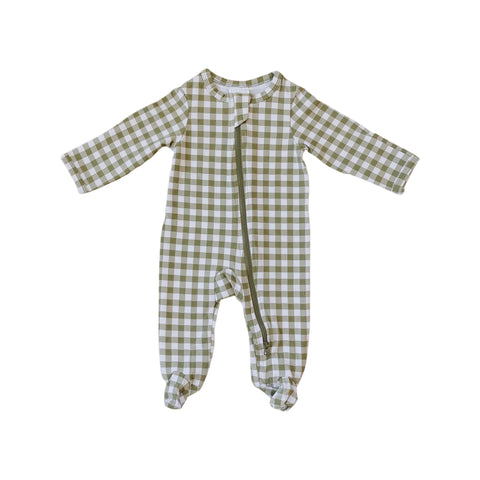 Baby Gingham Zipper Footed Pajama (Newborn -18m) - Green - AT NOON STORE