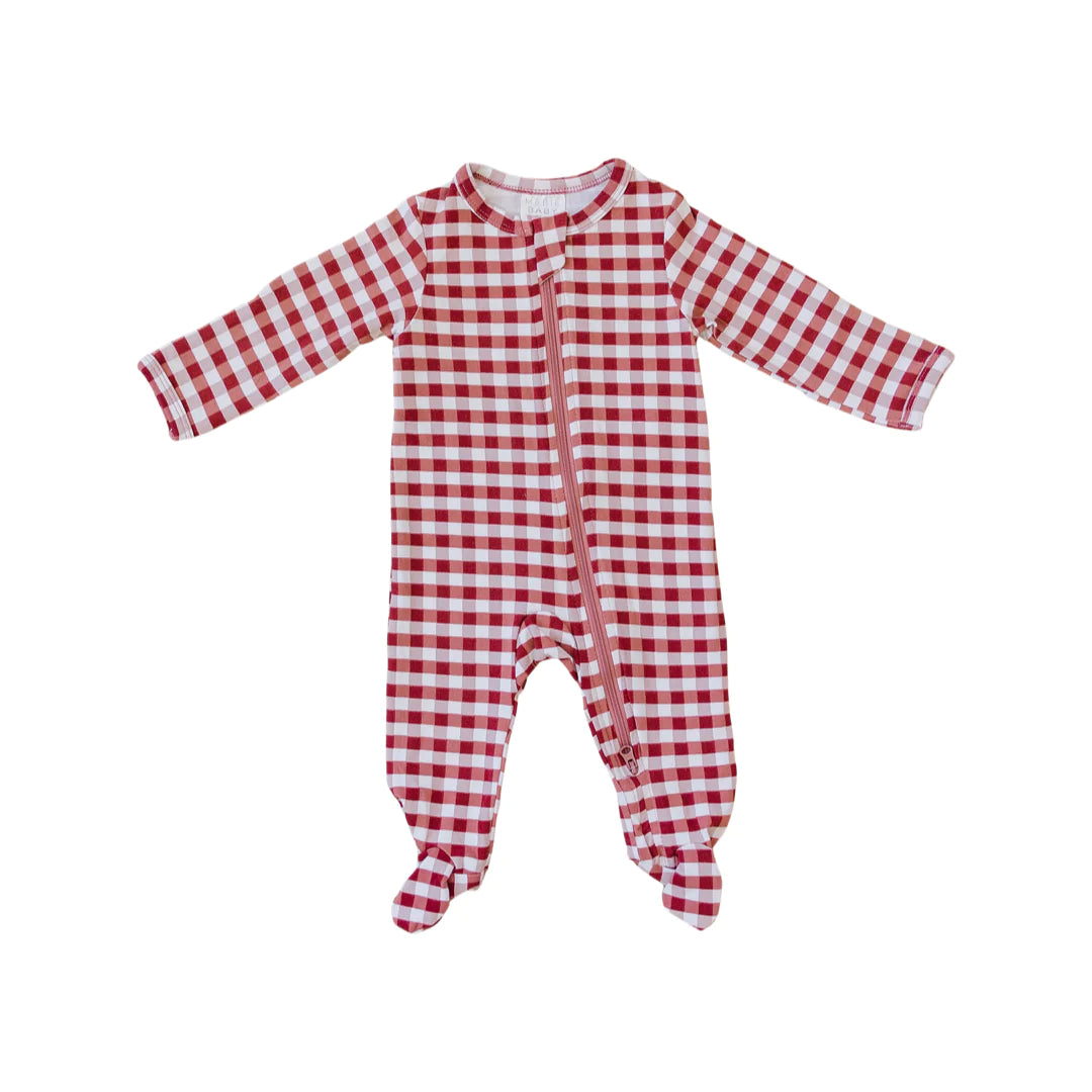 Baby Gingham Zipper Footed Pajama (Newborn -18m) - Red - AT NOON STORE