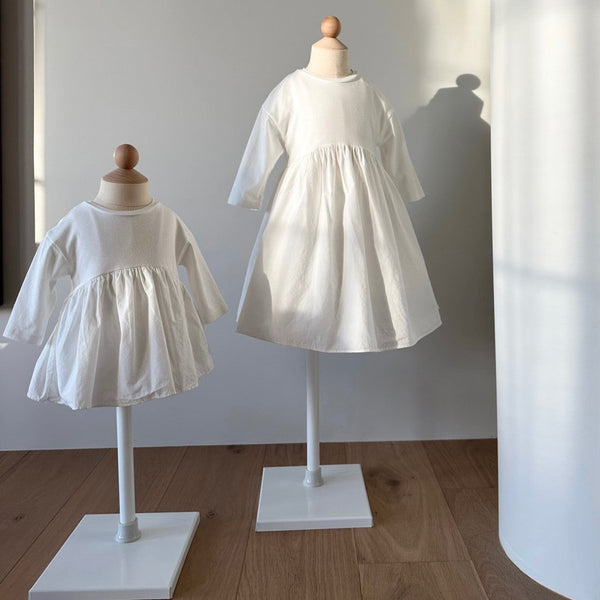Girls Monbebe Long Sleeve Ruffle Dress (1-4y) - White - AT NOON STORE
