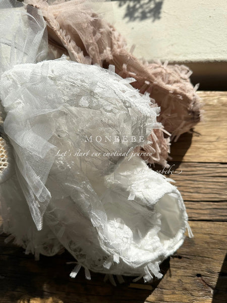 Baby Monbebe 3D Lace Tie Back Romper (0-24m) - Ivory