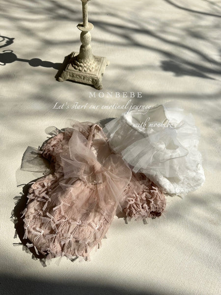 Baby Monbebe 3D Lace Tie Back Romper (0-24m) - Dusty Pink