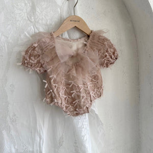Baby Monbebe 3D Lace Tie Back Romper (0-24m) - Dusty Pink