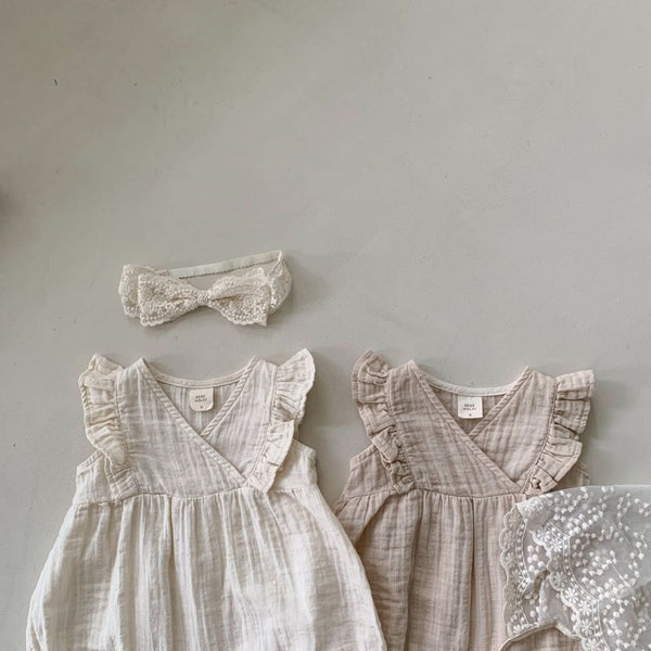 Baby BH V-Neck Ruffle Sleeve Romper (3-24m) -  Cream