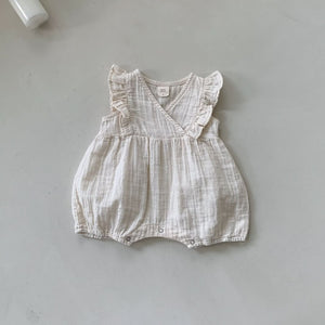 Baby BH V-Neck Ruffle Sleeve Romper (3-24m) -  Cream