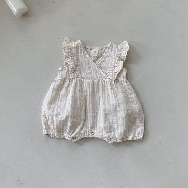 Baby BH V-Neck Ruffle Sleeve Romper (3-24m) -  Cream