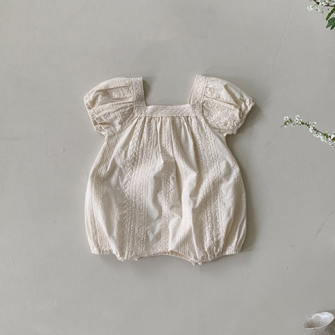 Baby BH Square Neck Embroidery Bubble Romper (3-24m) - Ivory Pearl - AT NOON STORE
