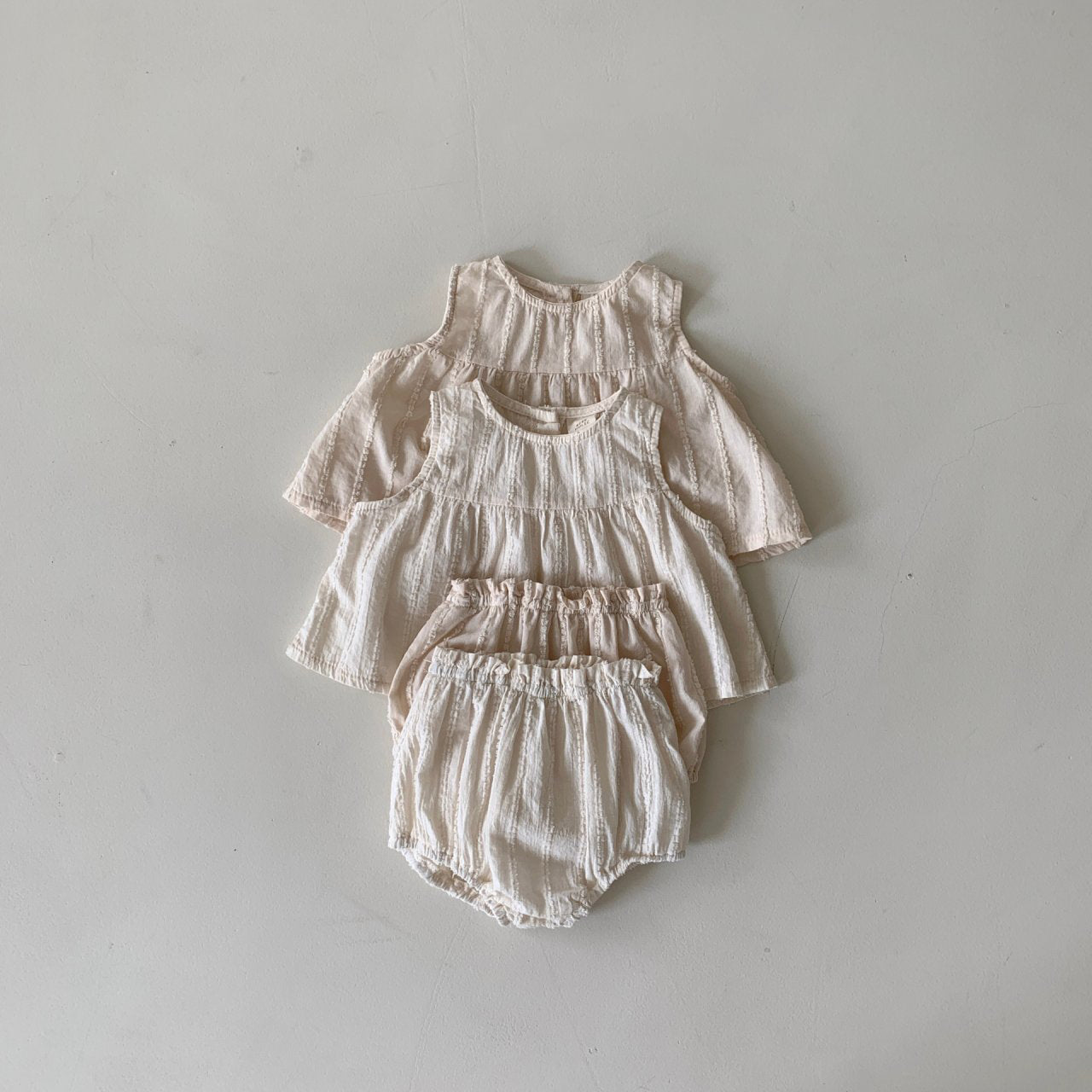 Baby BH Stripe Embroidery Sleeveless Top and Bloomer Shorts Set (3-18m) - Beige - AT NOON STORE