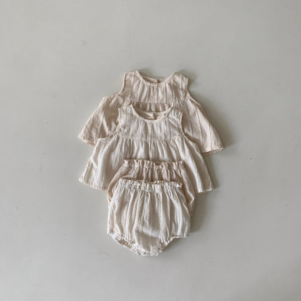 Baby BH Stripe Embroidery Sleeveless Top and Bloomer Shorts Set (3-18m) - Cream - AT NOON STORE
