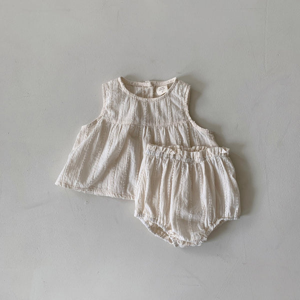 Baby BH Stripe Embroidery Sleeveless Top and Bloomer Shorts Set (3-18m) - Cream - AT NOON STORE