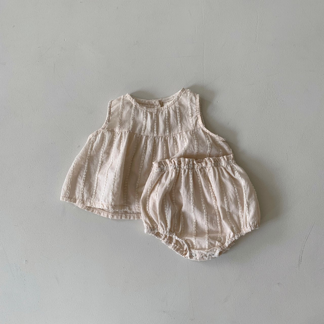 Baby BH Stripe Embroidery Sleeveless Top and Bloomer Shorts Set (3-18m) - Beige - AT NOON STORE