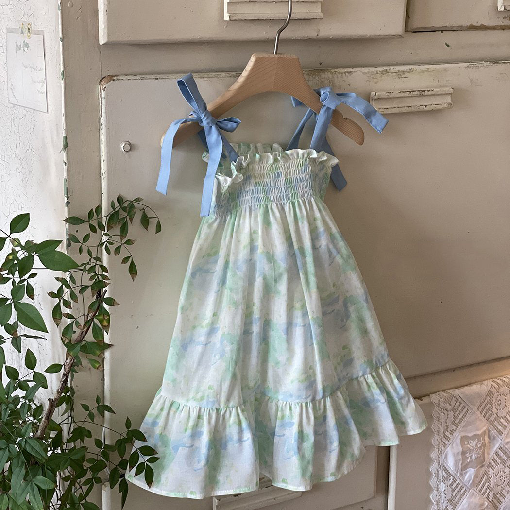 Toddler Milk Tie-Shoulder Dress (3m-5y)- Green - AT NOON STORE