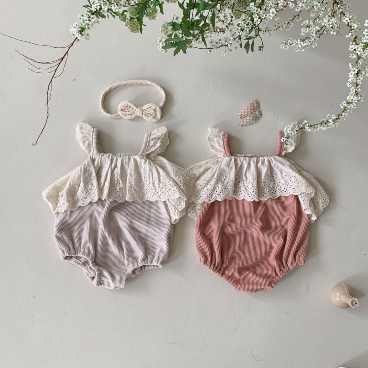 Baby BH Eyelet Lace Ruffle Romper (3-18m) - 2 Colors - AT NOON STORE