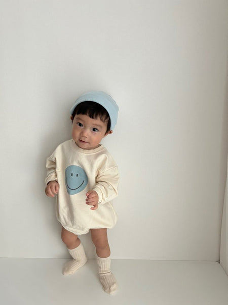 Baby Land Smiley Face Sweatshirt Romper (4-15m) - Cream