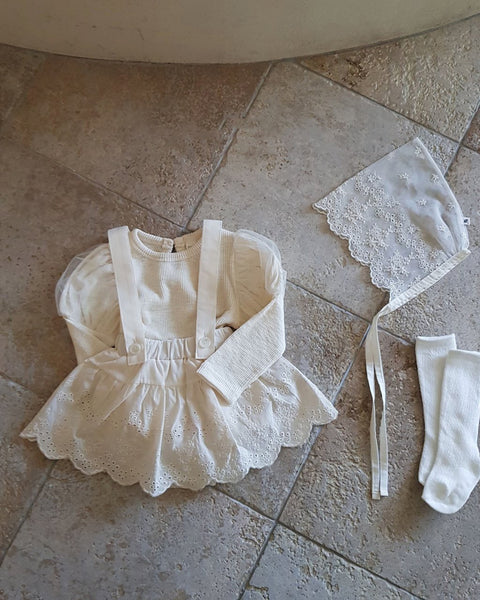 Baby Suspender Embroidered Skirted Bloomer (6-18m) - Cream - AT NOON STORE