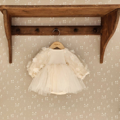 Baby 3D Flowers Puff Sleeve Tutu Dress Romper (3-18m) - Beige - AT NOON STORE