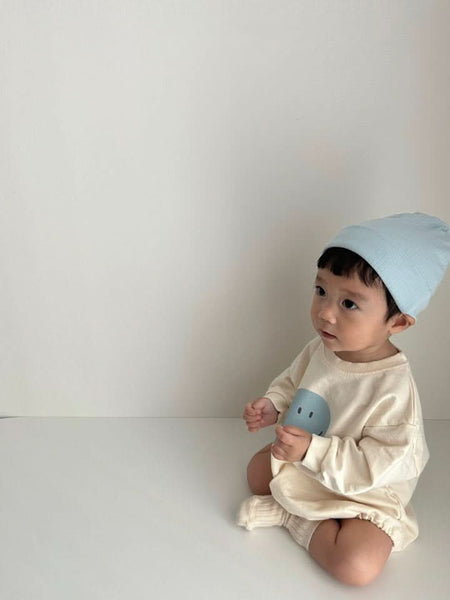 Baby Land Smiley Face Sweatshirt Romper (4-15m) - Sky
