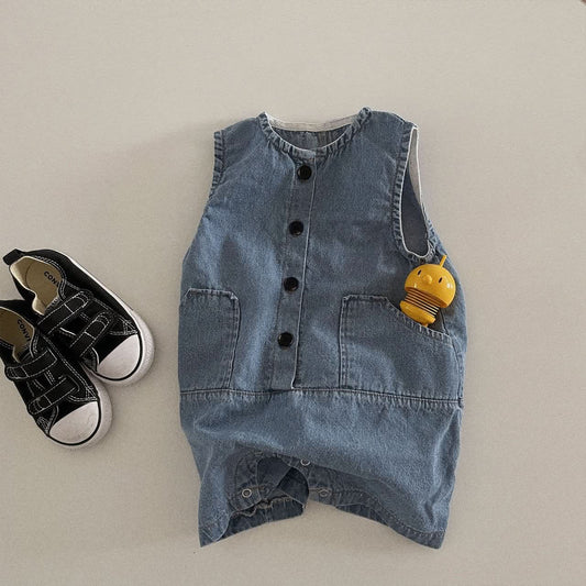 Baby Toddler Denim Jumpsuit (3-9m) - Dark Blue - AT NOON STORE