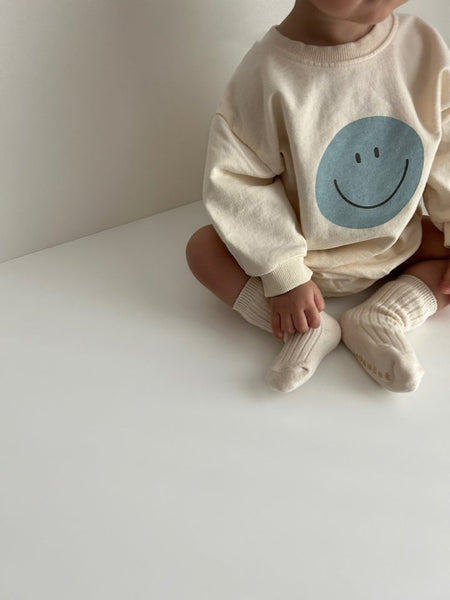 Baby Land Smiley Face Sweatshirt Romper (4-15m) - Sky