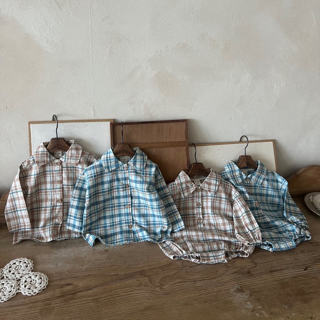 Baby Lala Spring Flannel Shirt Romper (0-24m) - Blue - AT NOON STORE