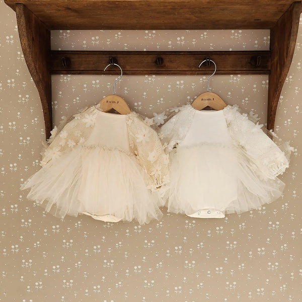 Baby 3D Flowers Long Sleeve Tutu Dress Romper (3-18m) - Cream - AT NOON STORE