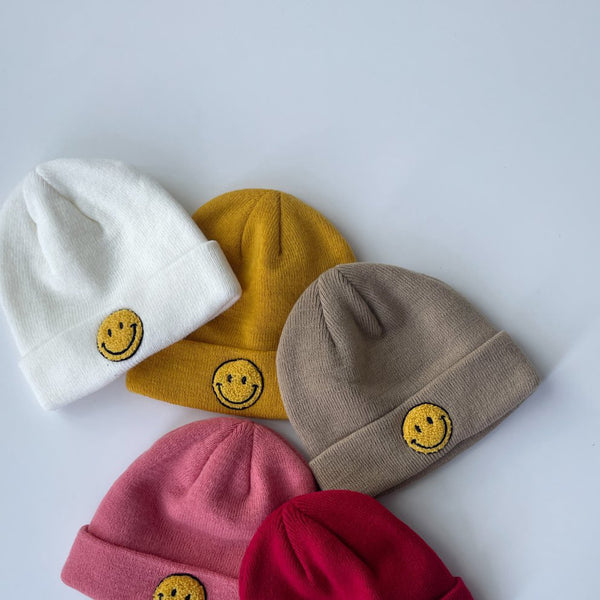 Kids Smiley Face Embroidery Patch Beanie (3-7y) - 4Colors - AT NOON STORE