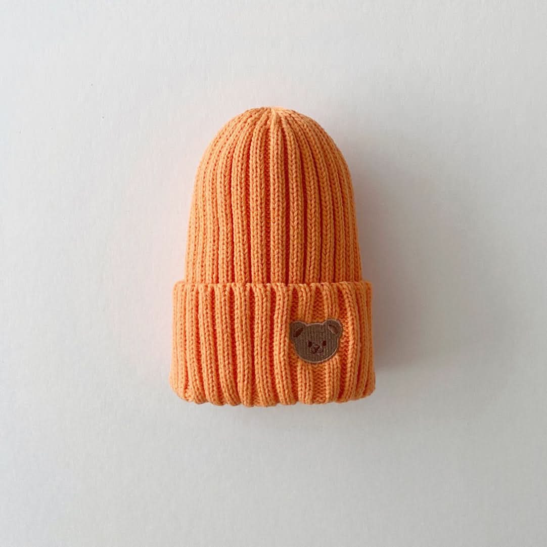 Kids Bear Embroidery Ribbed Beanie -8 colors - AT NOON STORE