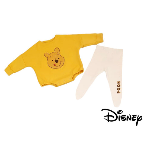 Baby Pooh Sweatshirt Romper and Footed Leggings Set (3-12m) - Yellow - AT NOON STORE