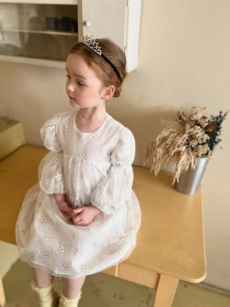 Kids Puff Sleeve Tulle Dress (2-5y) - Flower - AT NOON STORE