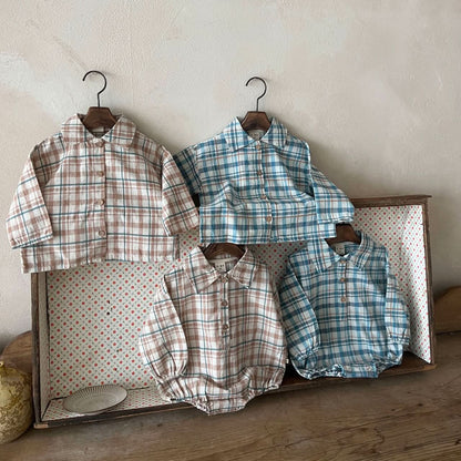 Baby Lala Spring Flannel Shirt Romper (0-24m) - Beige - AT NOON STORE