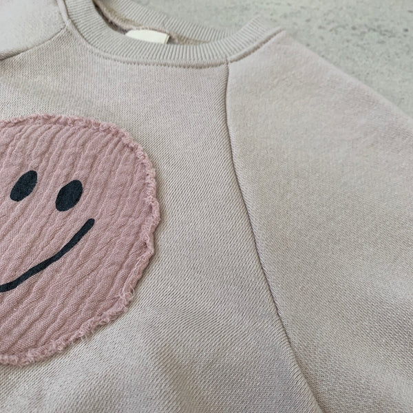 Baby BH Smiley Face Sweatshirt Romper (3-18m) - Pink Face - AT NOON STORE