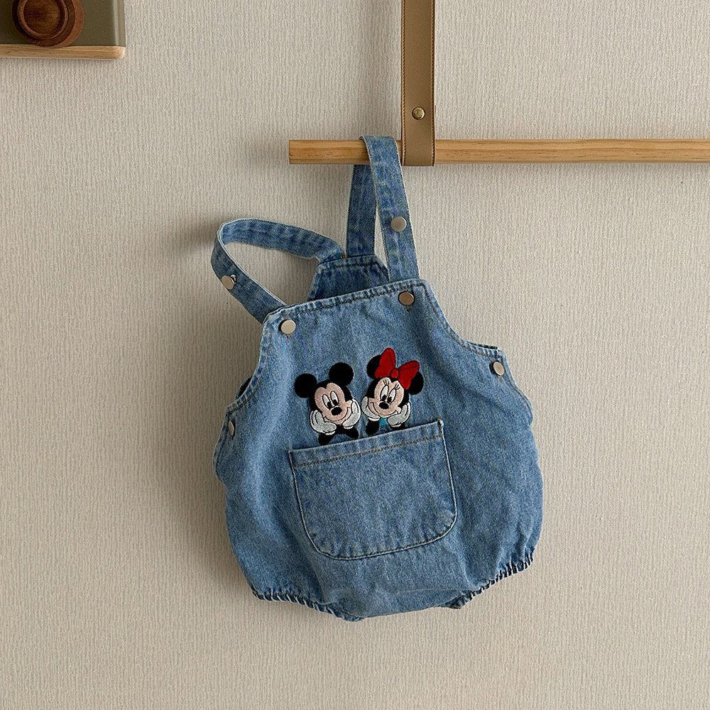 Baby Spring Mickey Mouse Embroidery Shortalls (3-6m) - Blue Denim - AT NOON STORE