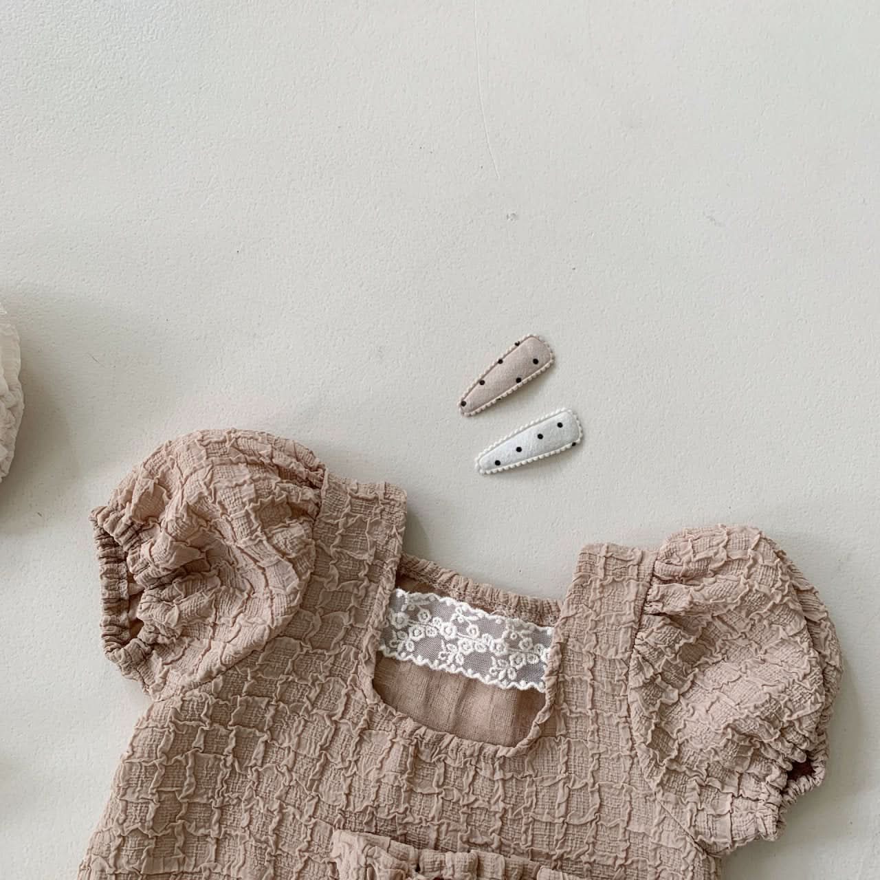 Baby BH Lace Detail Textured Puff Sleeve Top and Bloomer Shorts Set (3-18m) - 2 Colors - AT NOON STORE