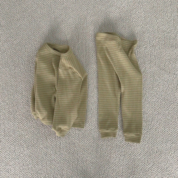 Toddler Striped Top and Pants Set (1-5y) - Olive