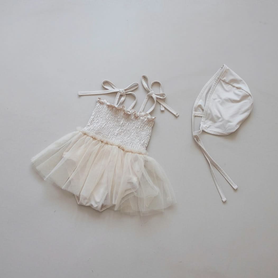 Toddler Smocked Bodice Tutu Swimsuit and Hat Set (1-5y) - AT NOON STORE