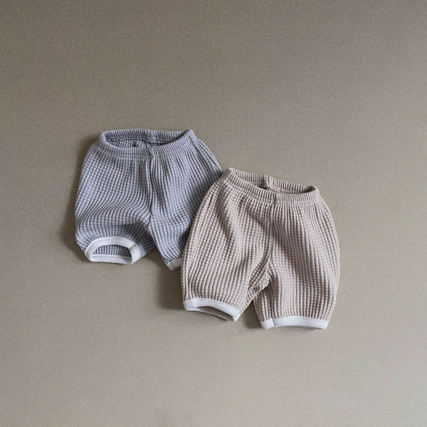 Baby White Trim Big Waffle Shorts (3-36m) - Beige - AT NOON STORE