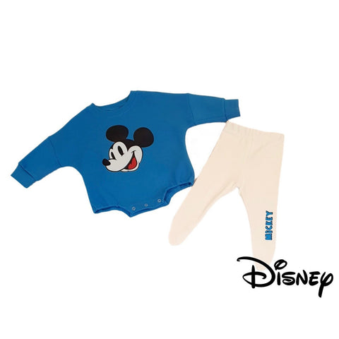 Baby Mickey Sweatshirt Romper and Footed Leggings Set (3-12m) - Blue - AT NOON STORE