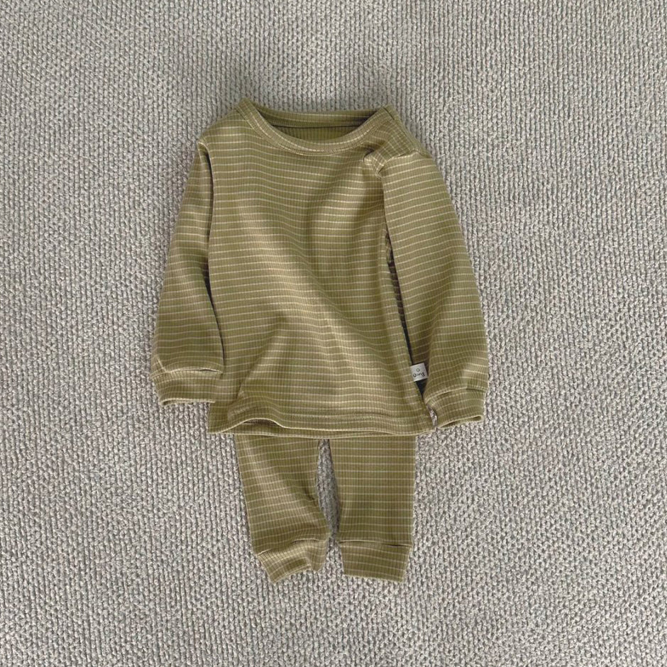 Toddler Striped Top and Pants Set (1-5y) - Olive