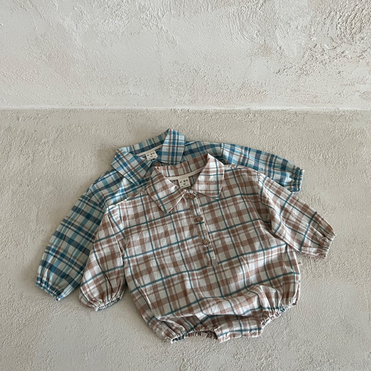 Baby Lala Spring Flannel Shirt Romper (0-24m) - Beige - AT NOON STORE