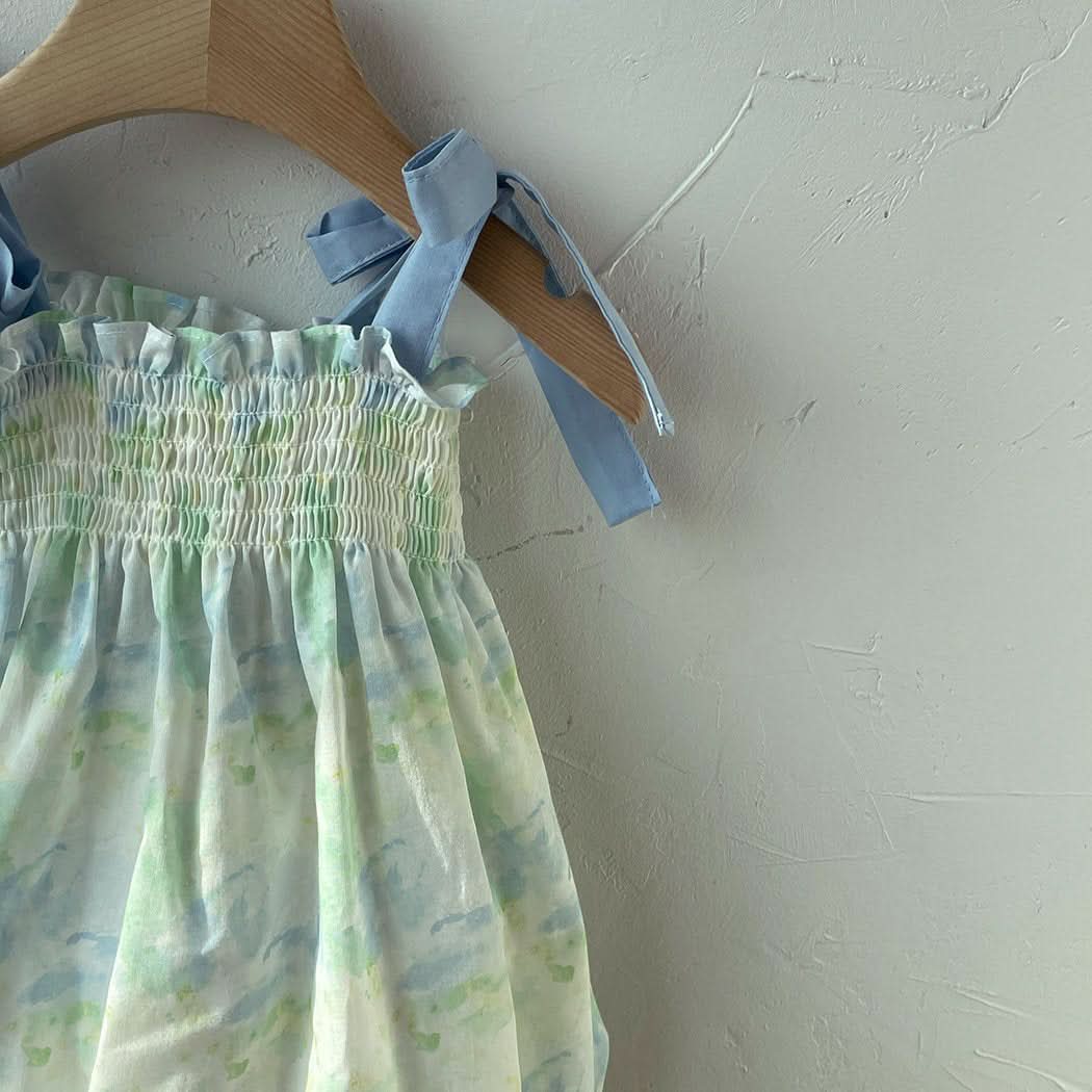 Toddler Milk Tie-Shoulder Dress (3m-5y)- Green - AT NOON STORE