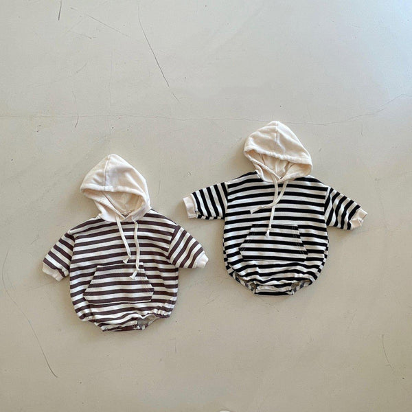 Baby Striped Hoodie Romper  (3-18m) - Black Striped