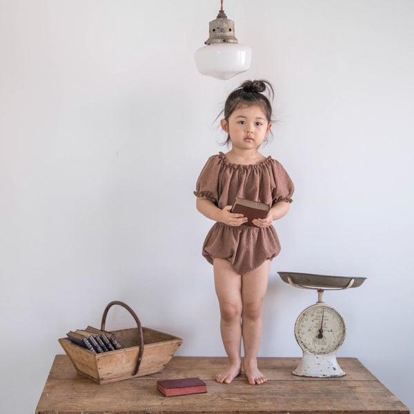 Toddler Crinkle Puff Sleeve Bikini and Hat Set (1-5y) - Mocha