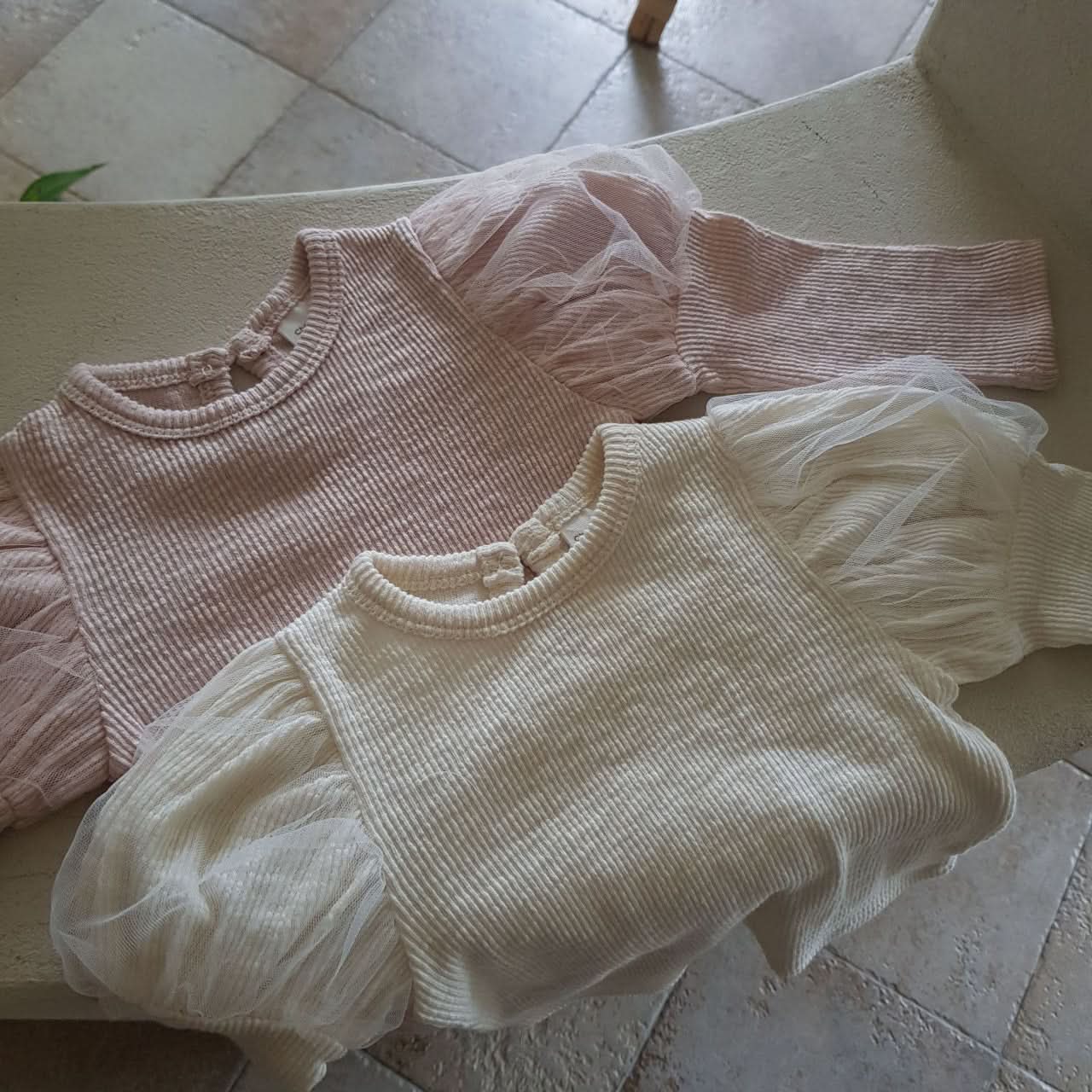 Baby Puff Sleeve Ribbed Top (6-12m) - Ivory - AT NOON STORE