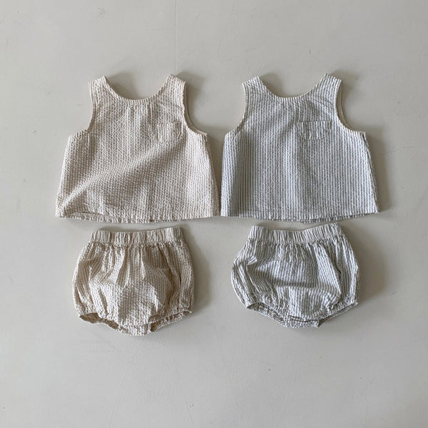 Baby BH Stripe Seersucker Sleeveless Top and Bloomer Shorts Set (3-18m) - 2 Colors