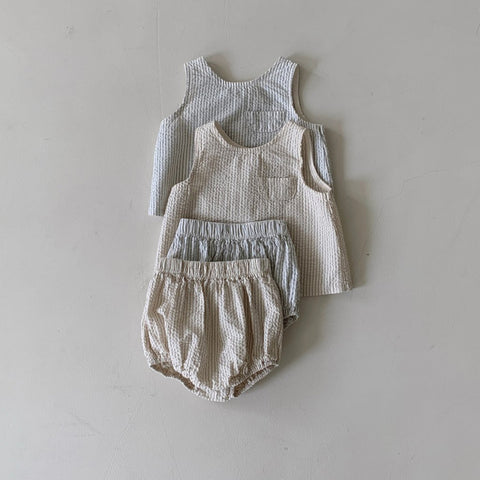 Baby BH Stripe Seersucker Sleeveless Top and Bloomer Shorts Set (3-18m) - 2 Colors - AT NOON STORE