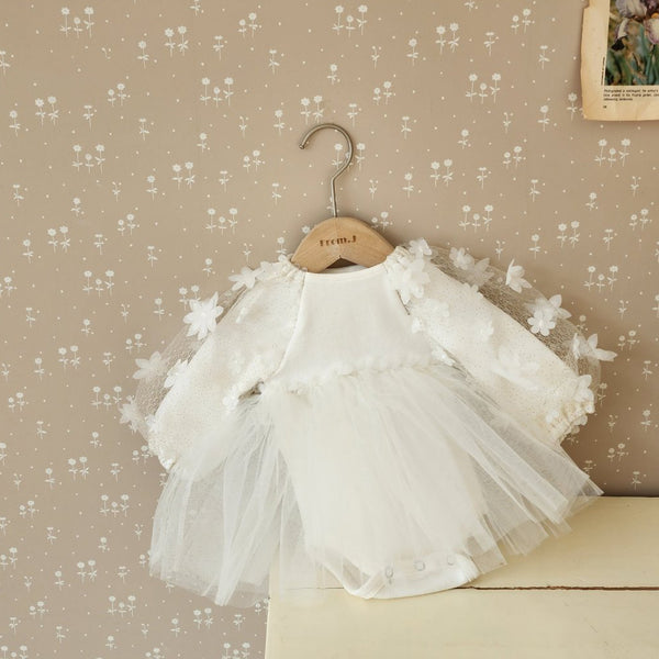 Baby 3D Flowers Long Sleeve Tutu Dress Romper (3-18m) - Cream - AT NOON STORE