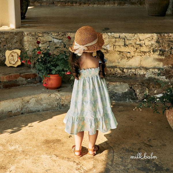 Toddler Milk Tie-Shoulder Dress (3m-5y)- Green - AT NOON STORE