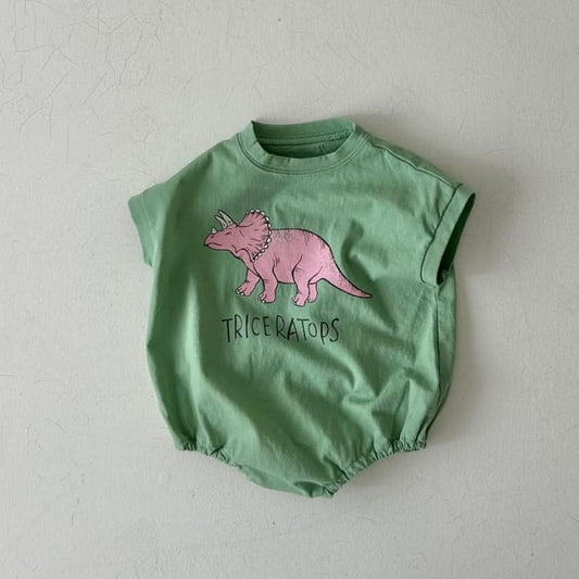 Baby Summer Dinosaur Short Sleeve Tee Romper (4-24m) - Green Triceratops - AT NOON STORE