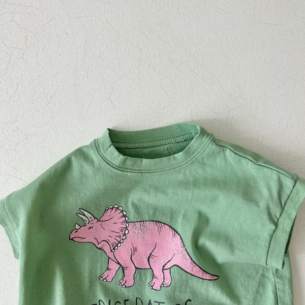 Baby Summer Dinosaur Short Sleeve Tee Romper (4-24m) - Green Triceratops